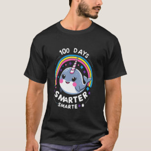 Kleurrijke Narwal Magische 100 Dagen Mijlpaal Vier T-shirt