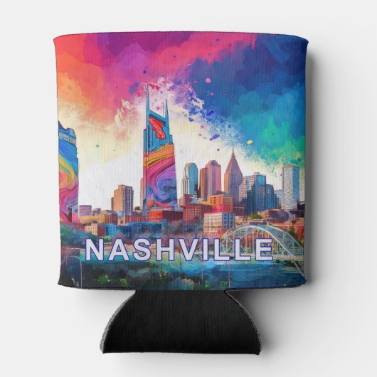 Kleurrijke Nashville Abstracte kunst Blikjeskoeler (Achterkant)