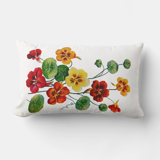 Kleurrijke Nasturtiums Nep Geborduurd Kussen (Voorkant)
