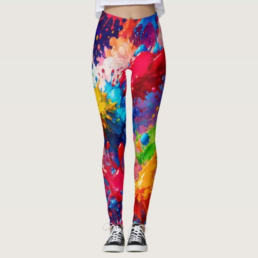 Kleurrijke natte verf splash ontwerp leggings (Voorkant)