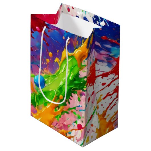 Kleurrijke natte verf splash ontwerp medium cadeauzakje (Voorkant Gekanteld)