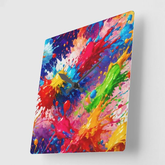 Kleurrijke natte verf splash ontwerp vierkante klok (Hoek)