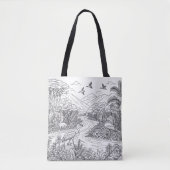 Kleurrijke Natuur Dierenlandschap op een Kleurplaa Tote Bag (Voorkant)