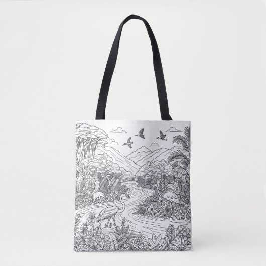 Kleurrijke Natuur Dierenlandschap op een Kleurplaa Tote Bag (Voorkant)