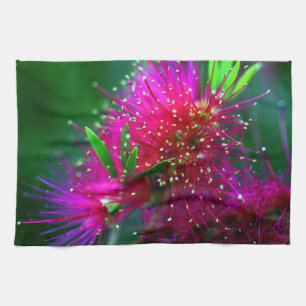 Kleurrijke Natuur Floral Hot Pink Neon Green Flowe Theedoek