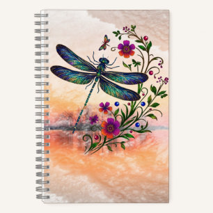 Kleurrijke Natuur Levendige Libel Bloemrijke Kunst Notitieboek