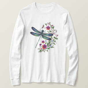 Kleurrijke Natuur Levendige Libel Bloemrijke Kunst T-shirt