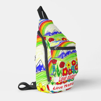 Kleurrijke Natuur Tekening voor Natuur Lovers Sling Bag