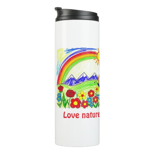 Kleurrijke Natuur Tekening voor Natuur Lovers Thermosbeker (Geroteerd rechts)