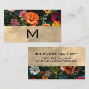 Kleurrijke natuurlijke bloemen   Monogram Visitekaartje
