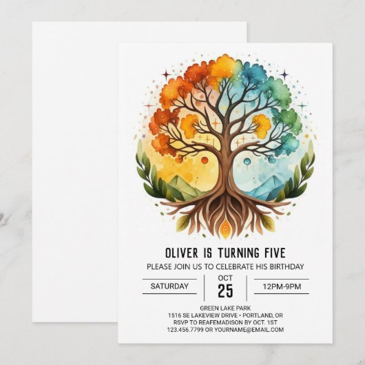 Kleurrijke natuurlijke levensboom Verjaardag Kaart (Voorkant / Achterkant)