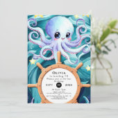 Kleurrijke nautische octopus verjaardag kaart (Staand voorkant)