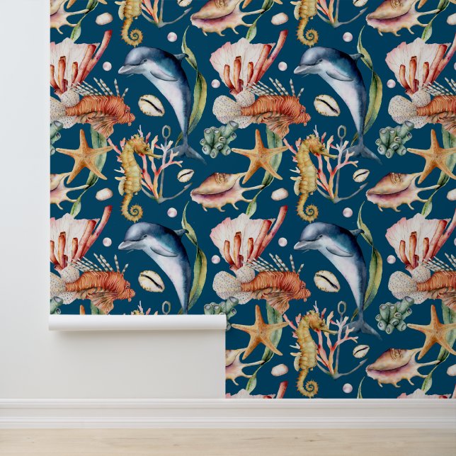 Kleurrijke nautische onderwater Zee Animal Life Bl Behang (Applicatie)