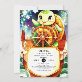 Kleurrijke nautische schildpad verjaardag kaart