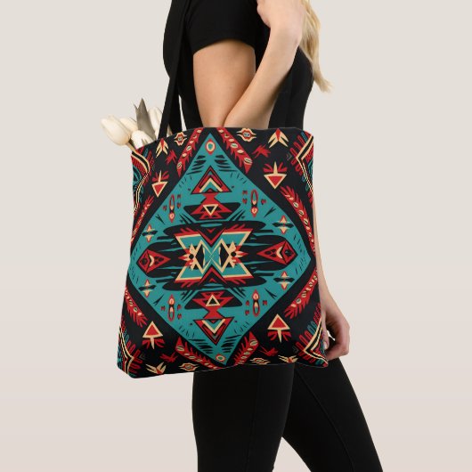 Kleurrijke Navajo Indiase tribal patroon Canvas ta Tote Bag (Dichtbij)