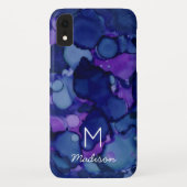 Kleurrijke Navy Paarse Alcohol Ink Textuur Monogra Case-Mate iPhone Case (Achterkant)