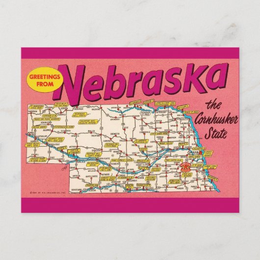 Kleurrijke Nebraska kaartbriefkaart Briefkaart (Voorkant)