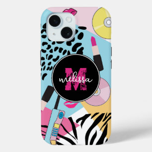 Kleurrijke negentiger jaren negentig Patroon Monog iPhone 15 Case