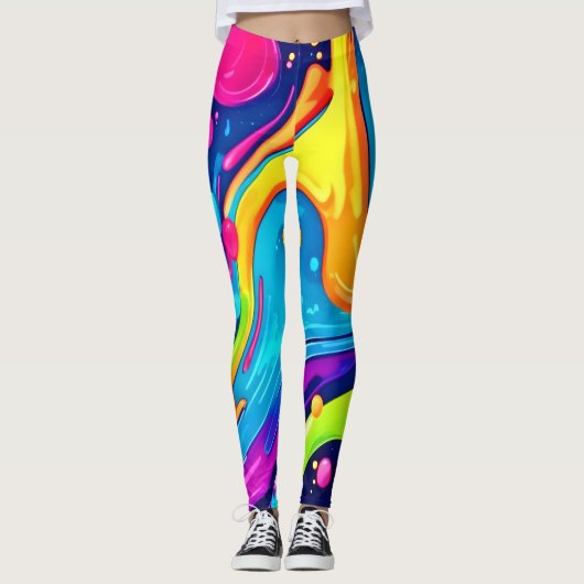 Kleurrijke Neon Abstracte Kunstspat Leggings (Voorkant)