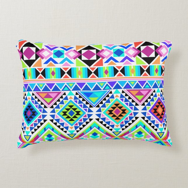 Kleurrijke Neon Aztec Print Accent Kussen (Voorkant)