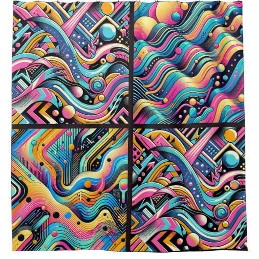 Kleurrijke Neon Bright Abstract 90's Pattern Print Douchegordijn (Voorkant)
