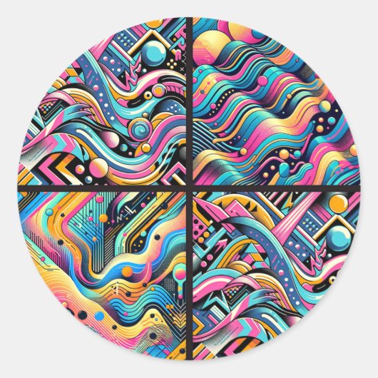 Kleurrijke Neon Bright Abstract 90's Pattern Print Ronde Sticker (Voorkant)
