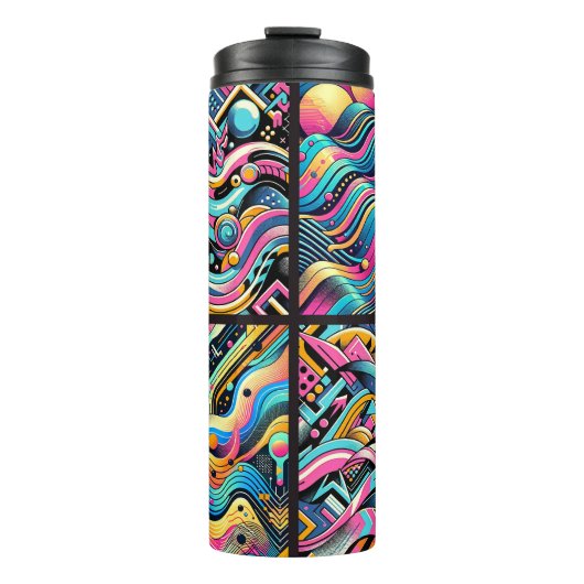 Kleurrijke Neon Bright Abstract 90's Pattern Print Thermosbeker (Voorkant)