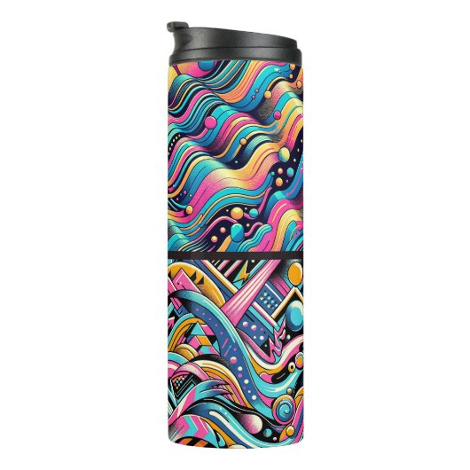 Kleurrijke Neon Bright Abstract 90's Pattern Print Thermosbeker (Geroteerd rechts)