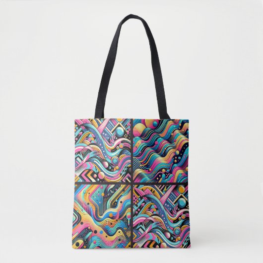 Kleurrijke Neon Bright Abstract 90's Pattern Print Tote Bag (Voorkant)