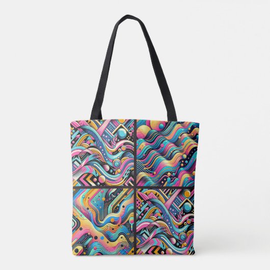 Kleurrijke Neon Bright Abstract 90's Pattern Print Tote Bag (Achterkant)