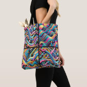 Kleurrijke Neon Bright Abstract 90's Pattern Print Tote Bag (Dichtbij)