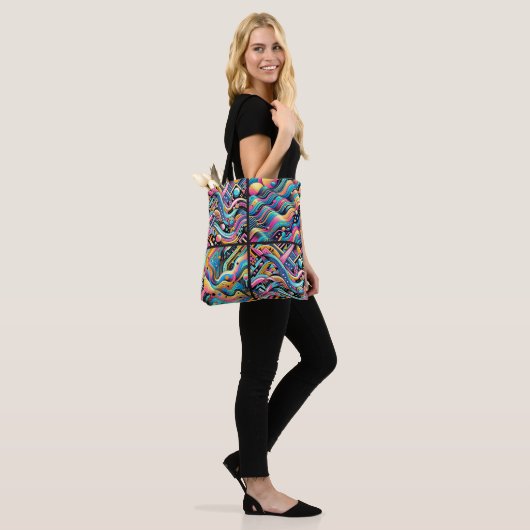 Kleurrijke Neon Bright Abstract 90's Pattern Print Tote Bag (Op model)