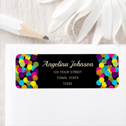 Kleurrijke Neon Confetti Pattern Zwart Modern Part Etiket (Insitu)