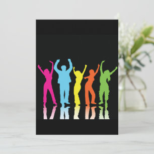 Kleurrijke Neon Dansende Silhouetten Retro Feestje Kaart