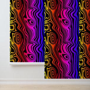 Kleurrijke Neon en Zwarte Abstracte Waves Art Behang