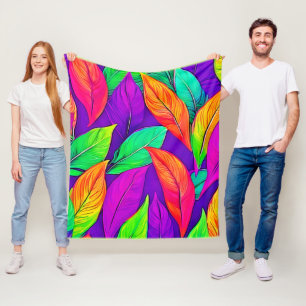Kleurrijke Neon ETHERISCHE Bladeren Patroon Fleece Deken