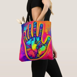 Kleurrijke Neon Five & Half Fingers print Art Tote Bag