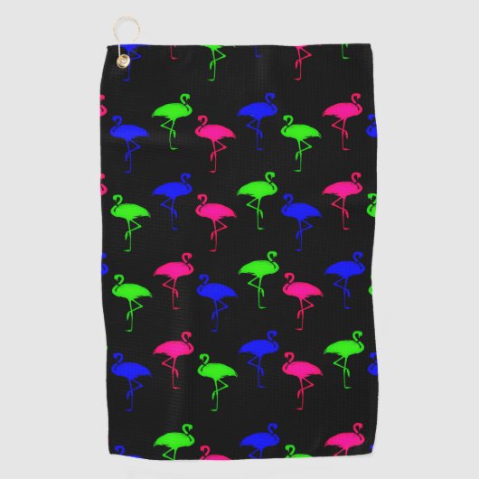 Kleurrijke neon flamingo's patroon golfhanddoek (Voorkant)
