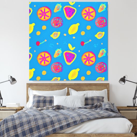 Kleurrijke neon fruit patroon symfonie canvas afdruk (Insitu (Slaapkamer))