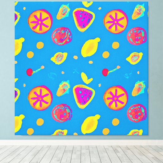 Kleurrijke neon fruit patroon symfonie canvas afdruk (Insitu (Houten vloer))