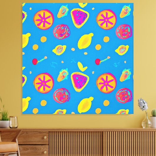 Kleurrijke neon fruit patroon symfonie canvas afdruk (Insitu (Woonkamer))