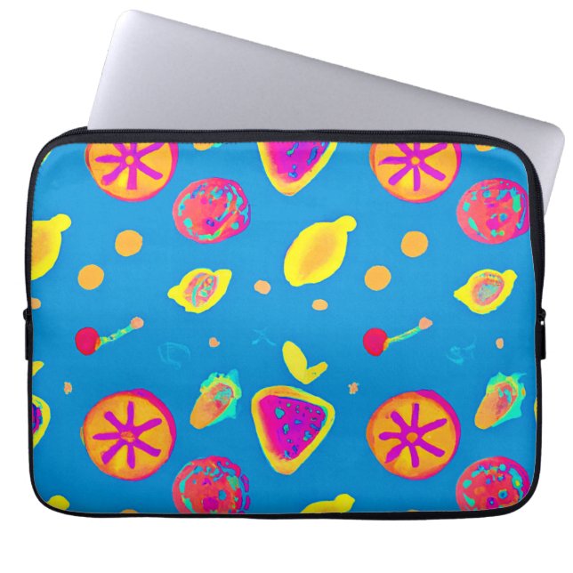 Kleurrijke neon fruit patroon symfonie laptop sleeve (Voorkant)