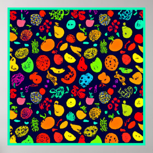 Kleurrijke Neon Fruit Pattern Art Poster