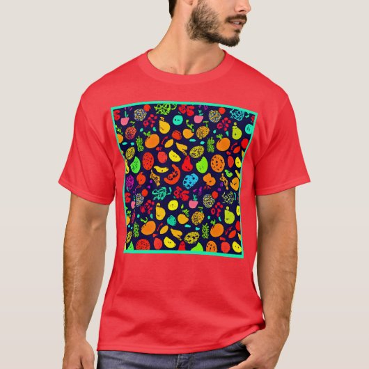 Kleurrijke Neon Fruit Pattern Art T-shirt (Voorkant)