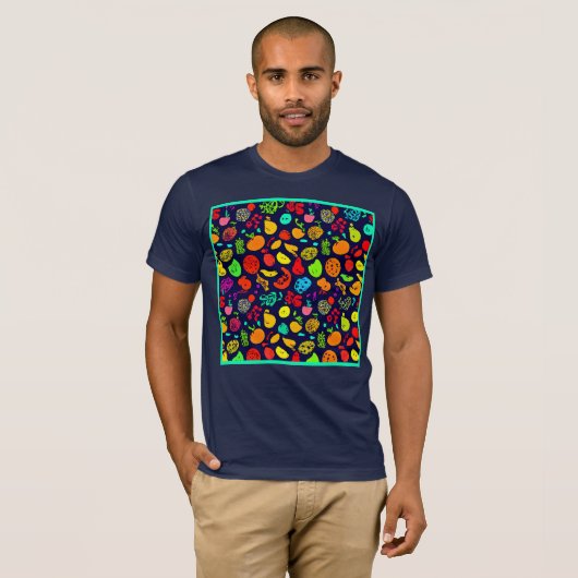 Kleurrijke Neon Fruit Pattern Art T-shirt (Voorkant volledig)
