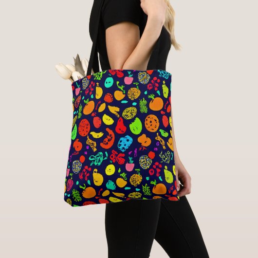 Kleurrijke Neon Fruit Pattern Art Tote Bag (Dichtbij)