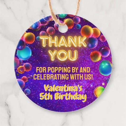 Kleurrijke Neon Glow Bubble Verjaardagsfeestje Dan Bedankjes Labels (Voorkant)