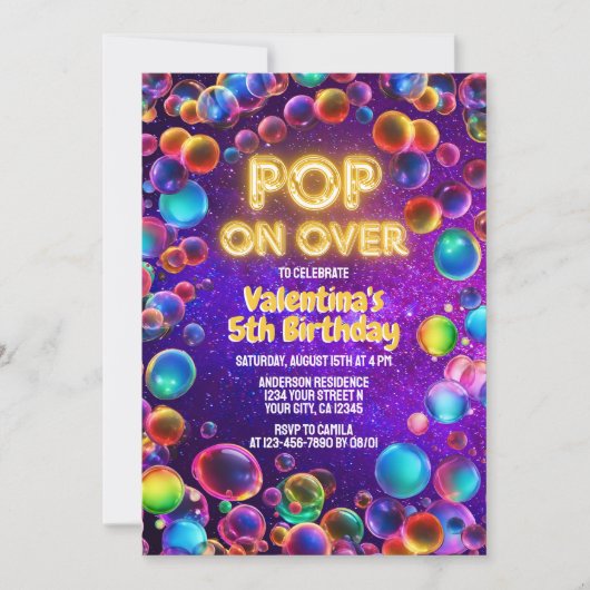 Kleurrijke Neon Glow Bubbles Outdoor Verjaardagsfe Kaart (Voorkant)