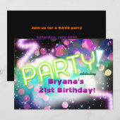 Kleurrijke Neon Glow Club Rave Party uitnodiging (Voorkant / Achterkant)