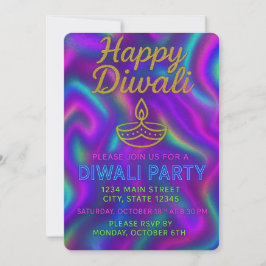 Kleurrijke Neon Glow Happy Diwali Party Kaart